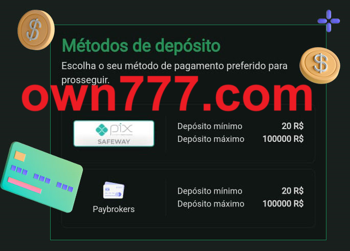 O cassino own777 oferece uma grande variedade de métodos de pagamento